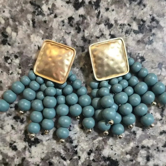 Zara Blue Cascade Beaded Earrings - Picture 8 of 9